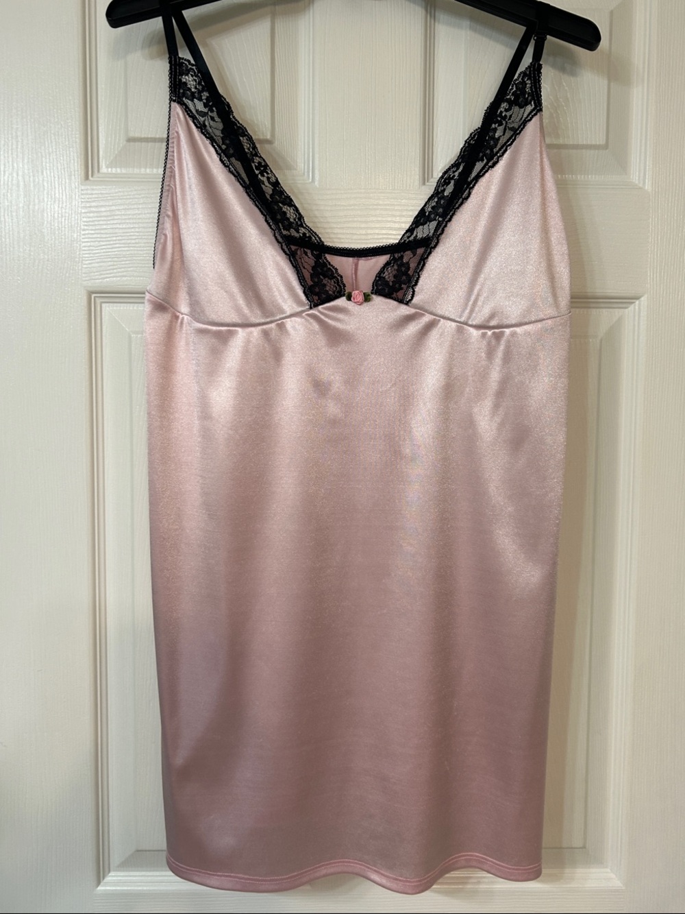 Delicate Pink Satin Slip with Black Lace Trim